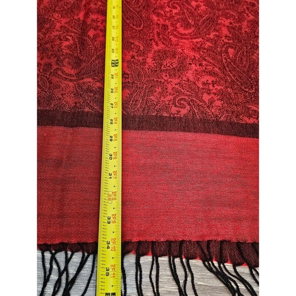 Womens Cashmere Silk Pashmina Red Paisley Scarf Wrap Shawl Stole Fringe 68x26 - Picture 14 of 16